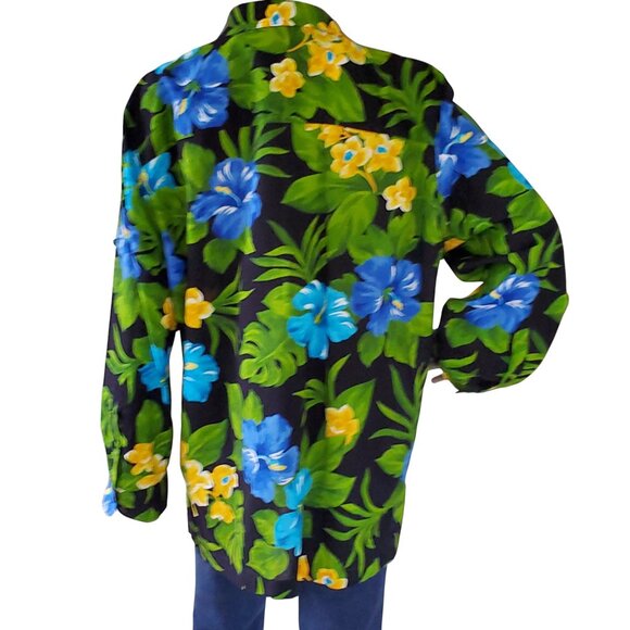 JONES NEW YORK Tropical Floral Blouse Women's 1x Plus Button Tab Sleeve Cotton - Picture 7 of 16